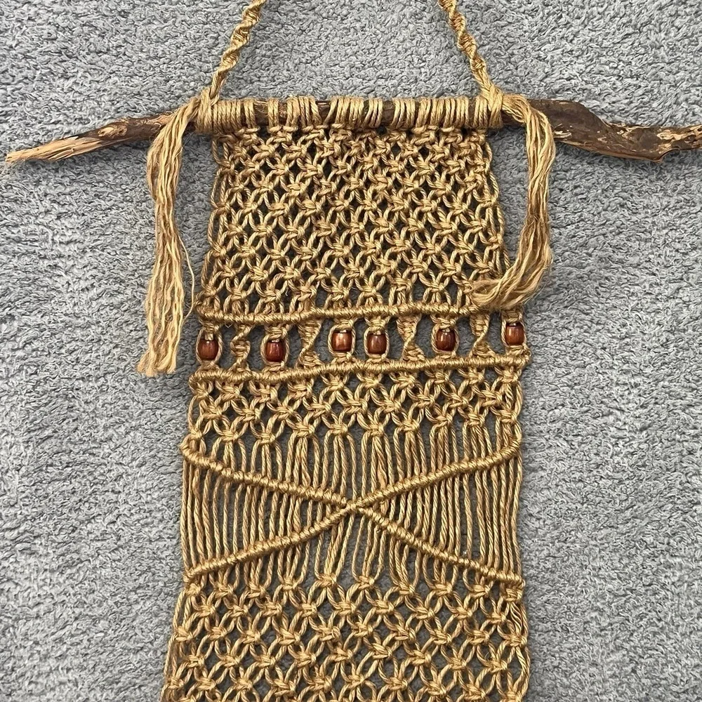 1970s Jute Macrame Wall Hanging Rustic Branch Boho  Handmade 42